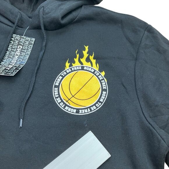 Basketball Graphic Hoodie Mens S Black Flame Ball Streetwear Skater Pullover NEW - Picture 12 of 13